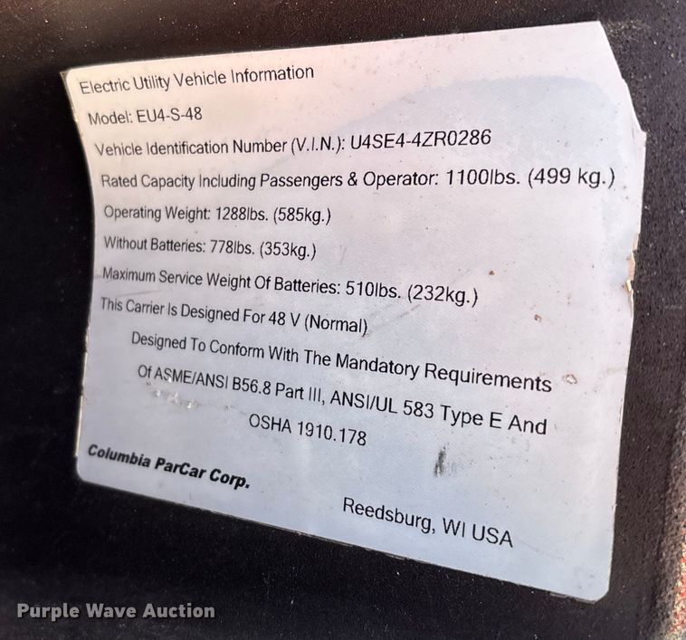 image for item EN5981 Columbia EU4-S-48 golf cart