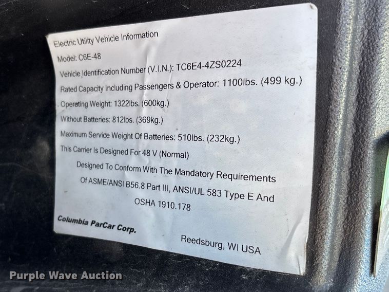 image for item EN5992 Columbia C6E-48 golf cart