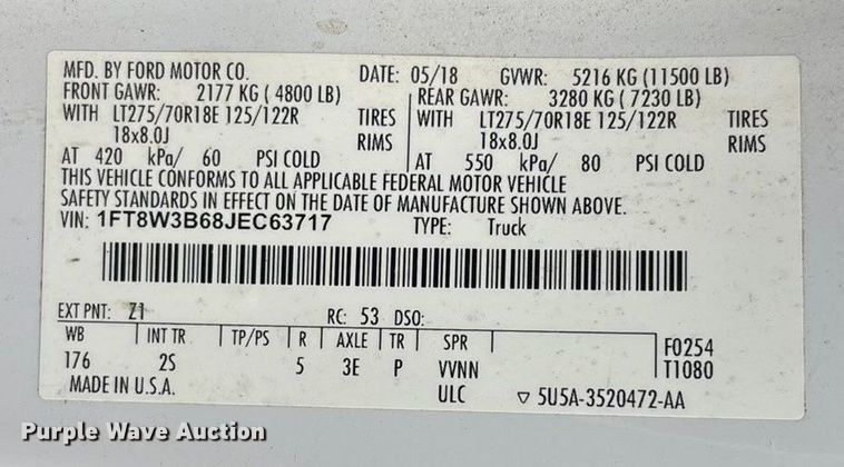 image for item ES5012 2018 Ford F350 Crew Cab pickup truck