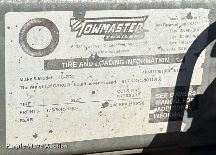 image for item ES5839 2012 Towmaster TC-2T tilt deck utility trailer