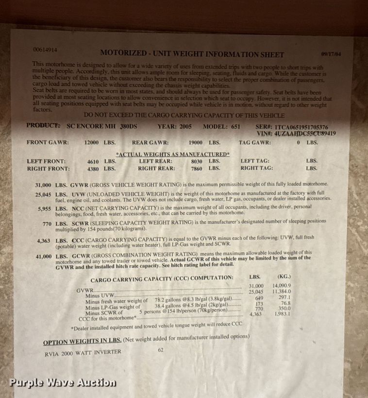 image for item ES5853 2005 Coachman Encore 380DS RV