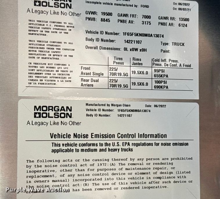 image for item ES5872 2021 Ford F59 delivery truck