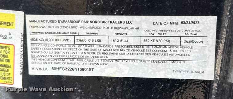 image for item ES5879 2022 Norstar Trailers LLC Iron Bull hydraulic tail equipment trailer