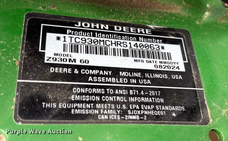 image for item ES8613 2024 John Deere Z930M ZTR lawn mower