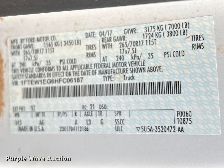 image for item ES8631 2017 Ford F150 XL Crew Cab pickup truck