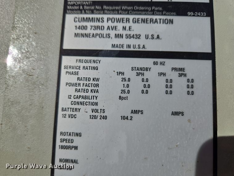 image for item ET1337 Cummins Power Generation C25 N6 generator