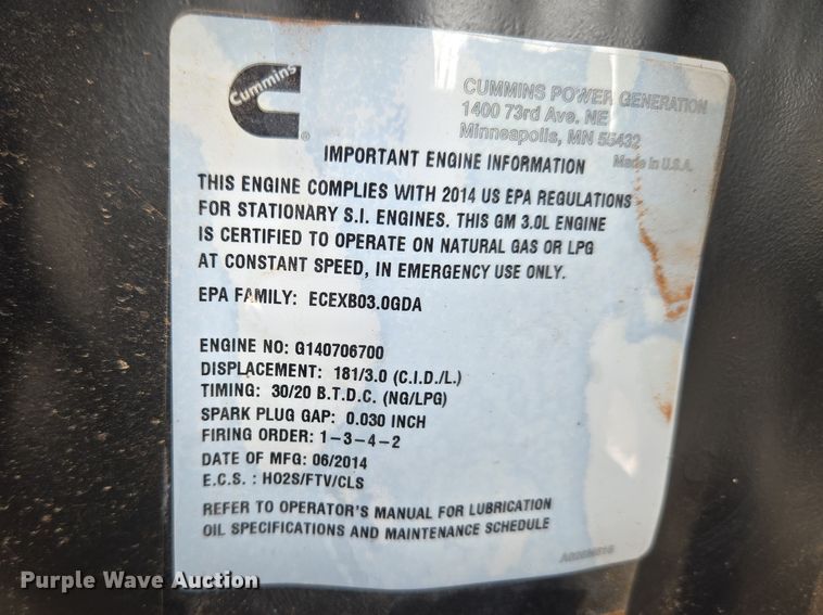 image for item ET1338 Cummins Power Generation GGMB-1408154 generator