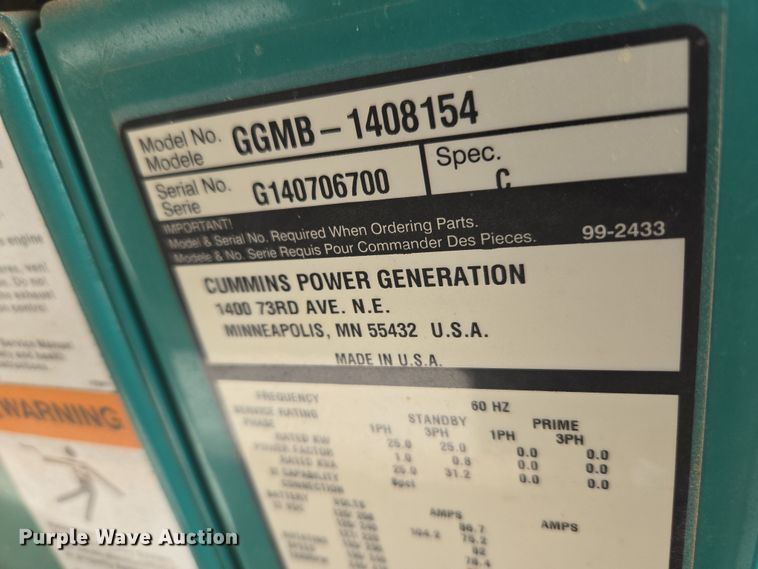 image for item ET1338 Cummins Power Generation GGMB-1408154 generator