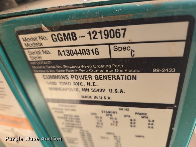 image for item ET1340 Cummins Power Generation GGMB-1219067 generator