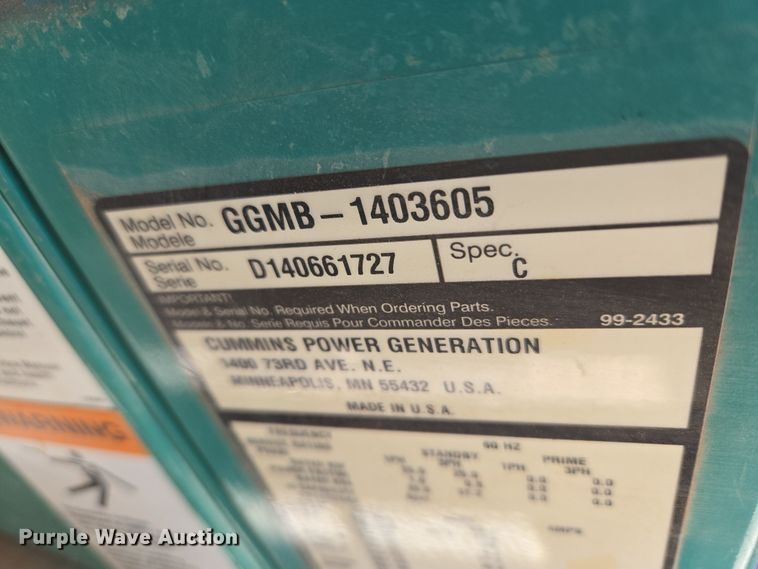 image for item ET1341 Cummins Power Generation GGMB-1403605 generator