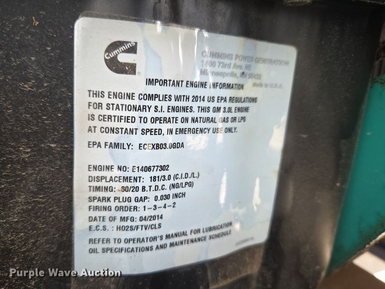 image for item ET1343 Cummins Power Generation GGMB-1405538 generator