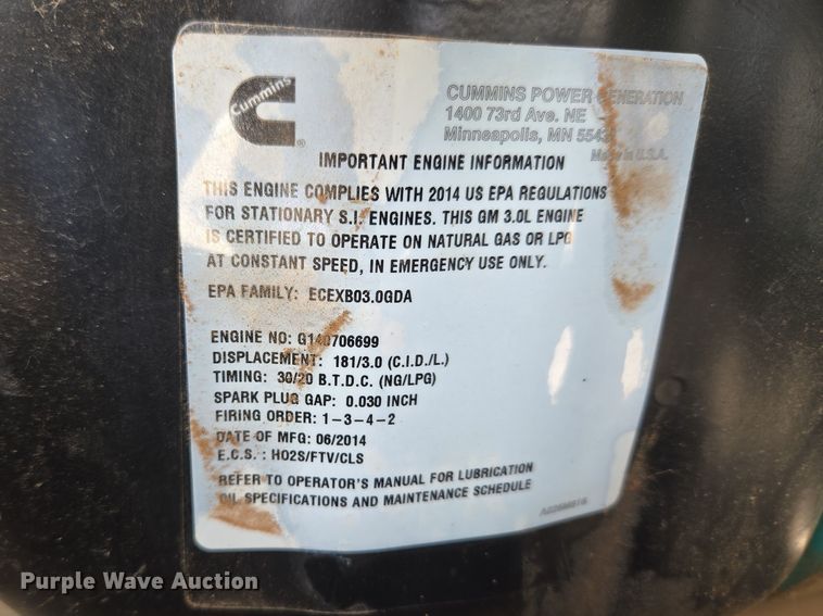 image for item ET1344 Cummins Power Generation GGMB-1408154 generator