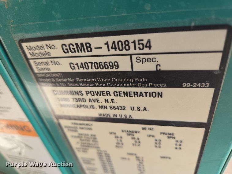 image for item ET1344 Cummins Power Generation GGMB-1408154 generator