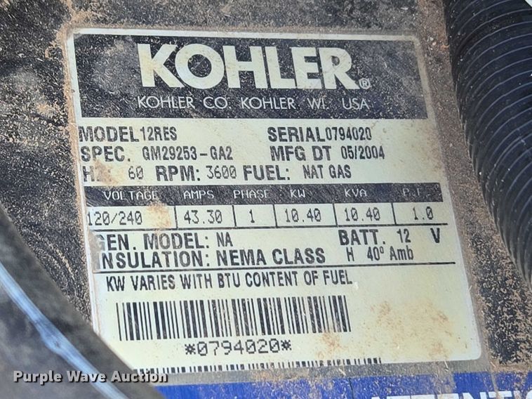 image for item ET1356 Kohler 12RES generator