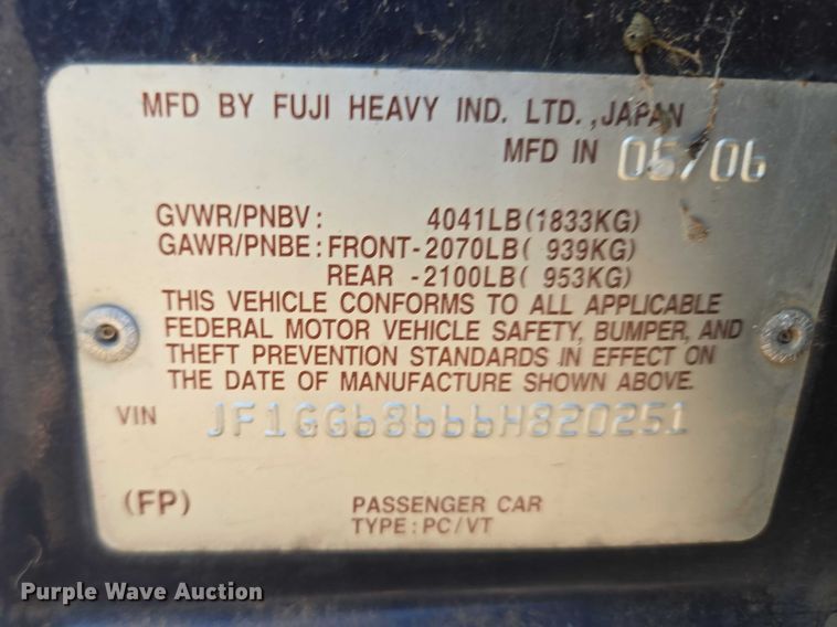 image for item ET1373 2006 Subaru Impreza Outback 