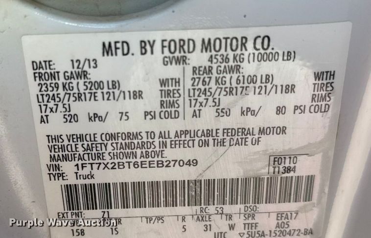 image for item ET1565 2014 Ford F250 Super Duty XL Ext. Cab pickup truck