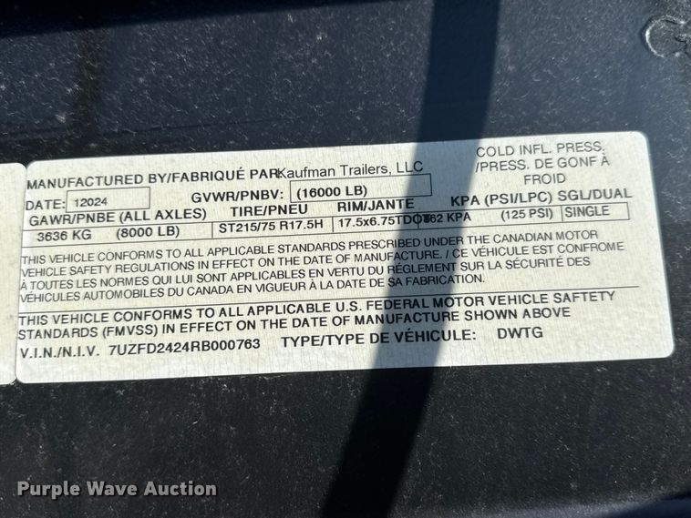 image for item ET1679 2024 Kaufman DWTG tilt deck equipment trailer