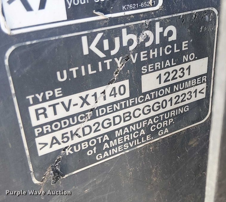 image for item EU2627 2016 Kubota X1140 utility vehicle