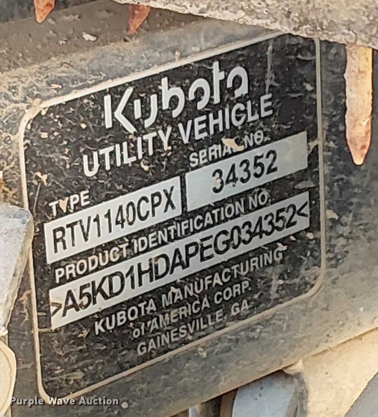 image for item EU2628 Kubota RTV1140 utility vehicle