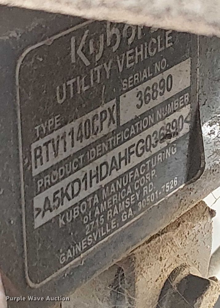 image for item EU2629 Kubota 1140 CPX utility vehicle