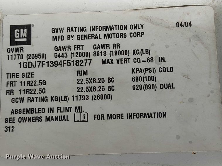 image for item EU2631 2004 GMC T-series street sweeper truck