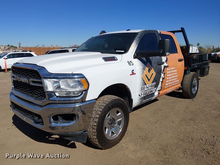 image for item EU2634 2020 RAM 3500 Crew Cab flatbed pickup truck