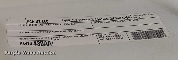 image for item EU2634 2020 RAM 3500 Crew Cab flatbed pickup truck