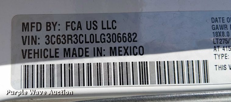 image for item EU2634 2020 RAM 3500 Crew Cab flatbed pickup truck