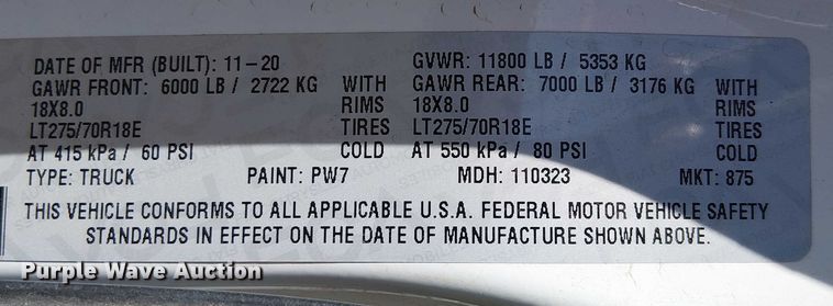 image for item EU2634 2020 RAM 3500 Crew Cab flatbed pickup truck