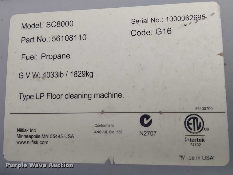 image for item EU2640 2016 NILFISK SC8000 sweeper