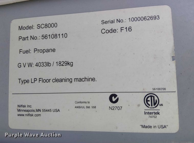 image for item EU2641 2016 NILFISK SC8000 sweeper