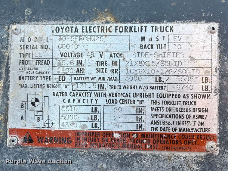 image for item EU4902 Toyota 30-5FBCHU25 forklift