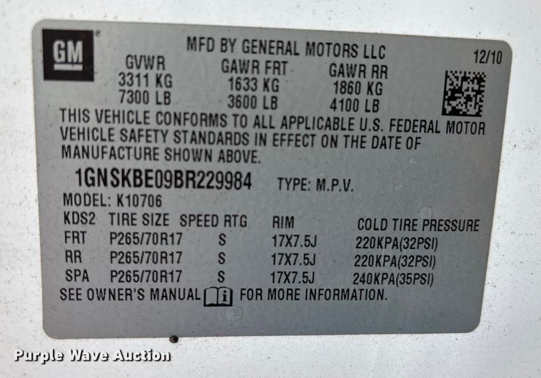 image for item EU7360 2011 Chevrolet Tahoe SUV