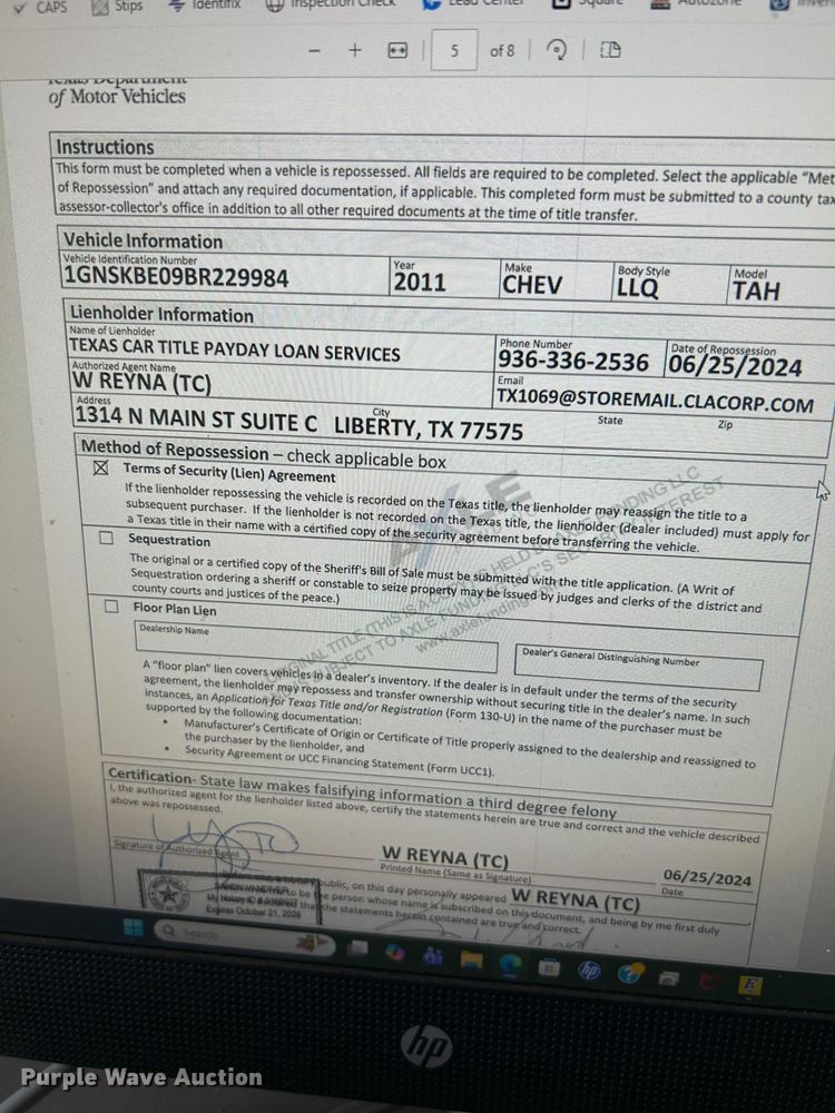 image for item EU7360 2011 Chevrolet Tahoe SUV