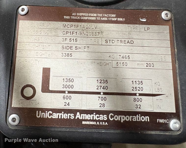 image for item EU8586 2017 UniCarriers CFS40 forklift