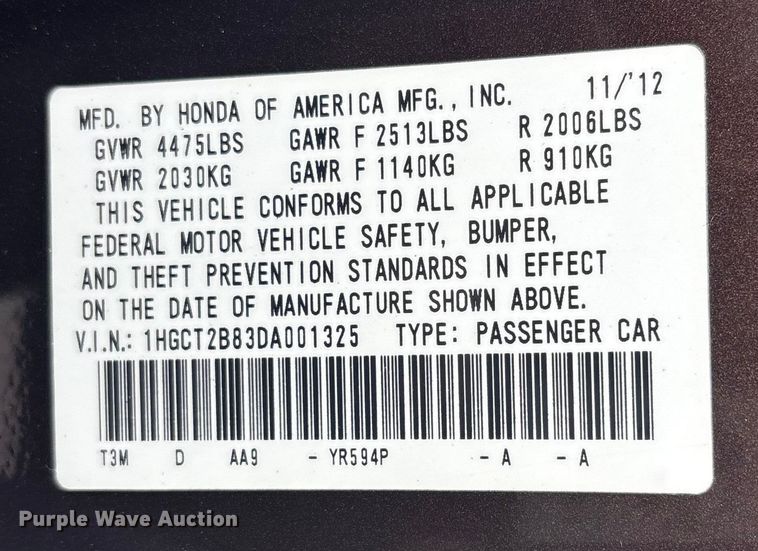 image for item EV2589 2013 Honda Accord 