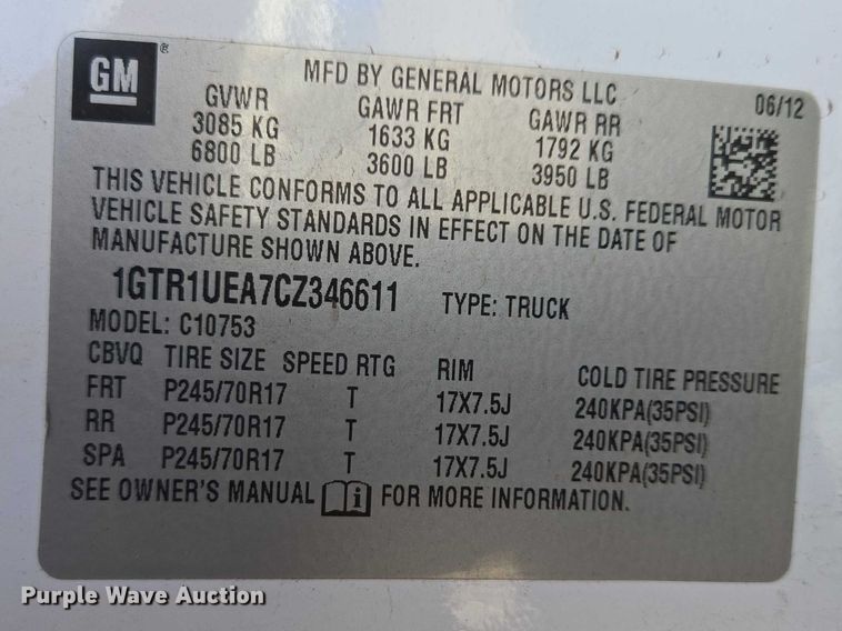 image for item EV5511 2012 GMC Sierra Ext. Cab pickup truck