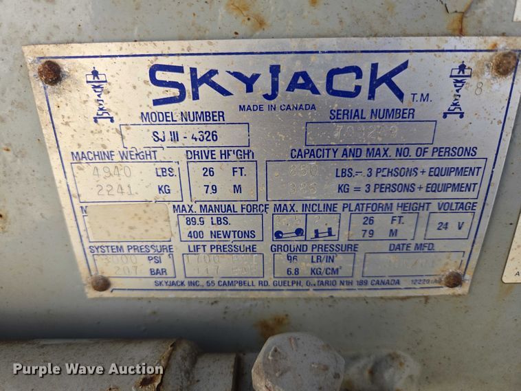 image for item EV5512 2001 Skyjack 4626 scissor lift