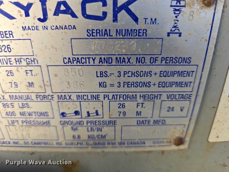 image for item EV5512 2001 Skyjack 4626 scissor lift