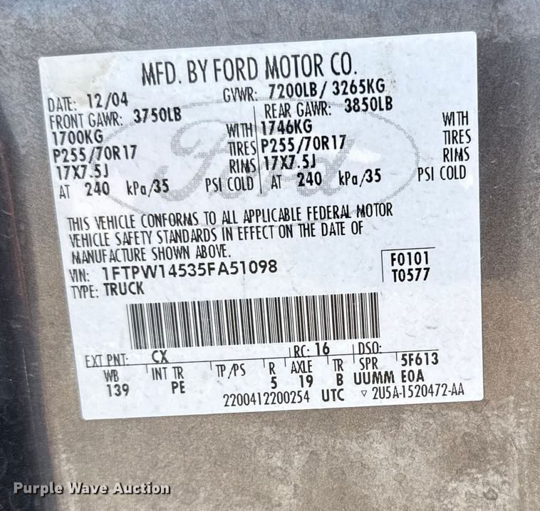 image for item FB0816 2005 Ford F150 Crew Cab pickup truck