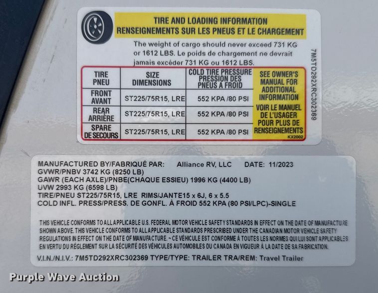 image for item FB0888 2024 Alliance Delta 262RB camper