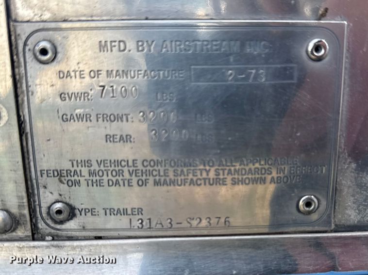 image for item FB0889 1973 Airstream Sovereign camper