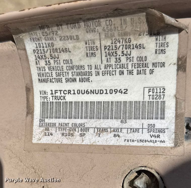 image for item FB0906 1992 Ford Ranger pickup truck