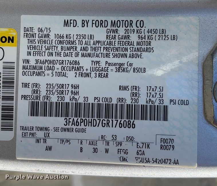 image for item FB3107 2016 Ford Fusion SE 