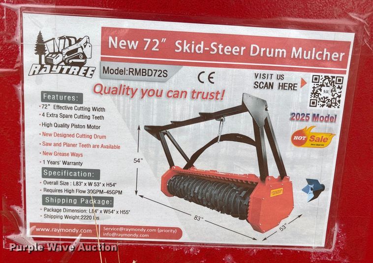 image for item FB3535 2025 Raytree RMBD72S skid steer mulcher