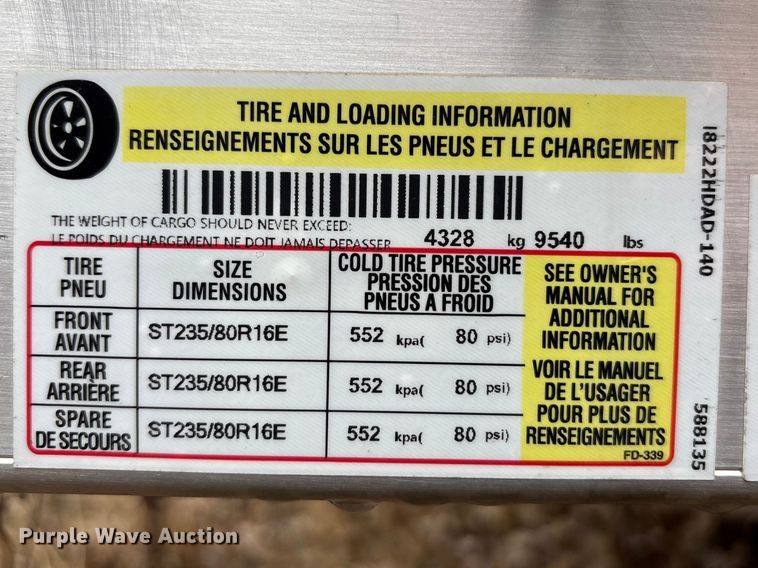 image for item FB3542 2023 H&H H8222HDAD-140 equipment trailer