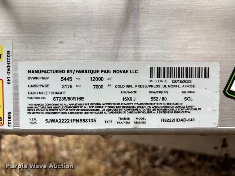 image for item FB3542 2023 H&H H8222HDAD-140 equipment trailer