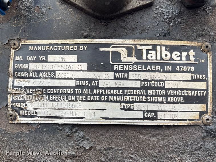 image for item FB3546 2000 Talbert 13DW-50SA-HRG-1-T1 lowboy equipment trailer