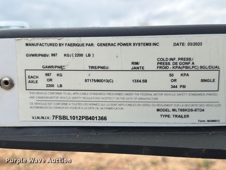 image for item FB7989 2023 Generac MLT6SKDS-STD4 light plant