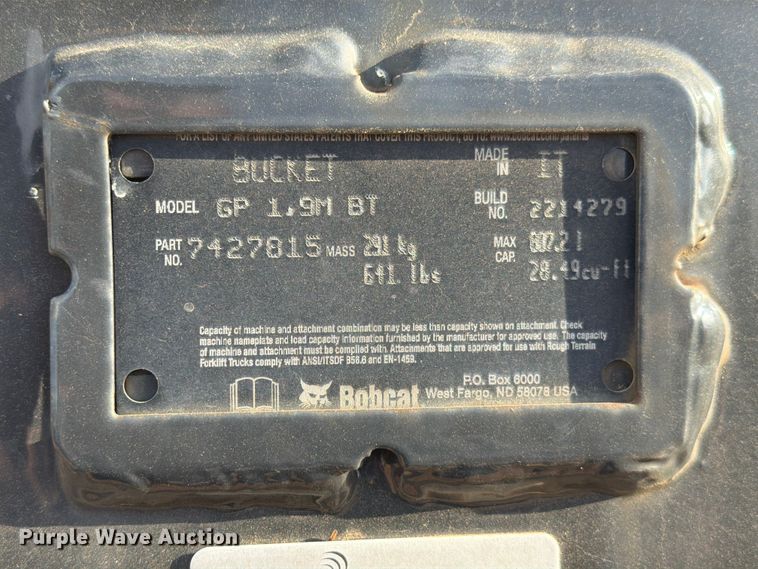 image for item FB8001 Bobcat GP 1.9M BT skid steer bucket